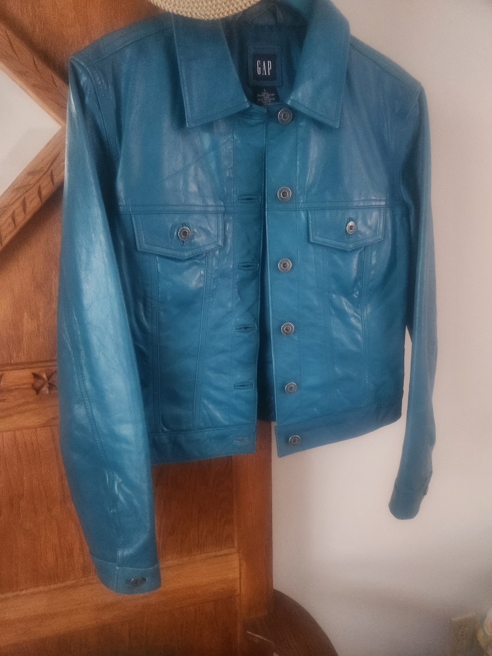 GAP Teal Blue Women's Leather Button-Front Jacket